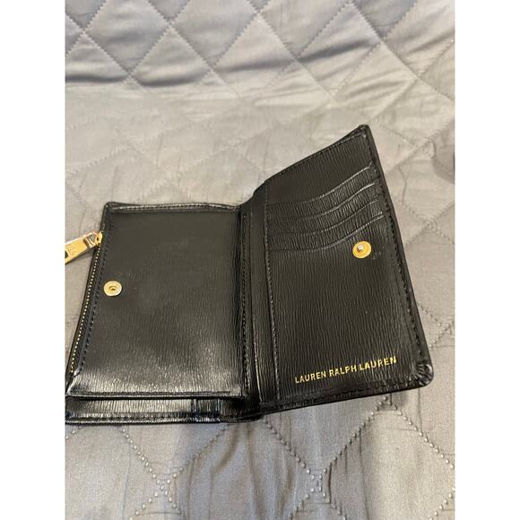 Ralph Lauren black & gold bifold leather wallet gold hardware zipper‎ pockets - Picture 5 of 8